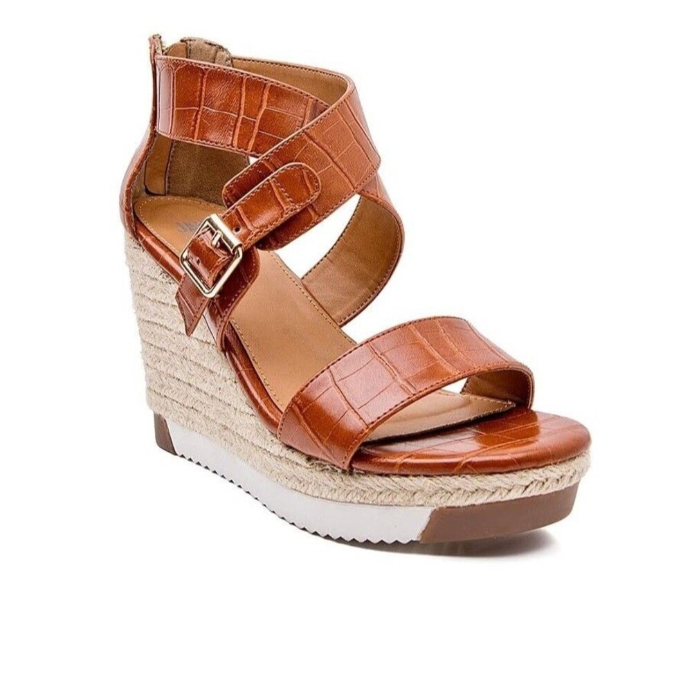 Jane And The Shoe Womens 10 M Brown Irma Platform Strappy Wedge Sandals NIB XZ1